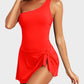 💥LAST DAY SALE 60% OFF🏖️🩱Women One Piece Swim Dress One Shoulder Swimsuit With Skirt
