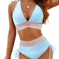 🔥Summer Sale 50% OFF💥👙High Waisted Tummy Control Color Block Bikini Sets