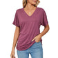 🎁Last Day Promotion 49% OFF✨Womens Short Sleeve V Neck Dolman Tops with Side Shirring Loose Fit Shirts