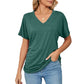 🎁Last Day Promotion 49% OFF✨Womens Short Sleeve V Neck Dolman Tops with Side Shirring Loose Fit Shirts