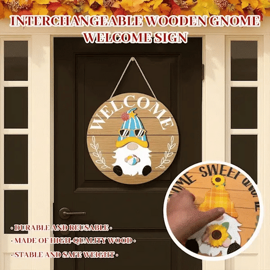 🔥🔥HOT SALE 50% OFF🎄Interchangeable Wooden Gnome Welcome Sign🎈