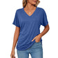 🎁Last Day Promotion 49% OFF✨Womens Short Sleeve V Neck Dolman Tops with Side Shirring Loose Fit Shirts