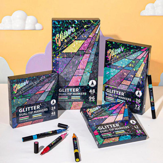 🔥 50% OFF ✨ Glitter Dual-Tip Brush Markers – 24–96 Colours for Sparkling Art & Lettering