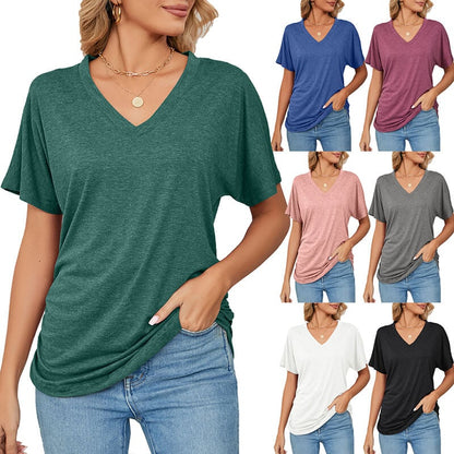 🎁Last Day Promotion 49% OFF✨Womens Short Sleeve V Neck Dolman Tops with Side Shirring Loose Fit Shirts