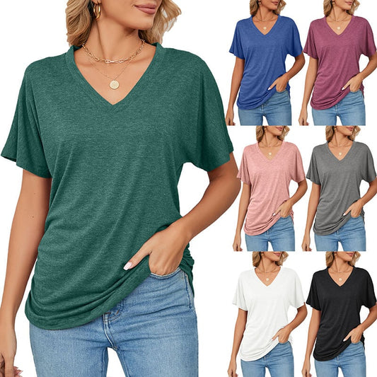 🎁Last Day Promotion 49% OFF✨Womens Short Sleeve V Neck Dolman Tops with Side Shirring Loose Fit Shirts
