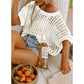 💥2026 Summer Hot Sale 50% OFF💥Women's Summer Scoop Neck Short-Sleeve Sweater Casual Crochet Hollow Out Knit Top