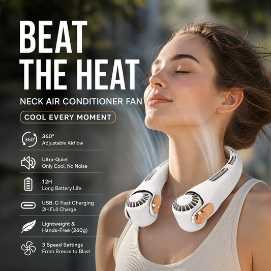 🥳2026 HOT SALE🥳💞50K+ SOLD!🍃💨 50% OFF! Neck Air Conditioner Fan – Ultra‑quiet, 360° rotating, 3 speeds. Hands‑free cooling, long battery. 😎🌬️