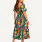⏰⏰Summer Hot Sale 70% OFF💃Floral Smocked Square Neck Midi Dress with Pockets