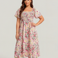 ⏰⏰Summer Hot Sale 70% OFF💃Floral Smocked Square Neck Midi Dress with Pockets