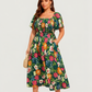 ⏰⏰Summer Hot Sale 70% OFF💃Floral Smocked Square Neck Midi Dress with Pockets