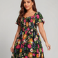 ⏰⏰Summer Hot Sale 70% OFF💃Floral Smocked Square Neck Midi Dress with Pockets