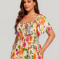 ⏰⏰Summer Hot Sale 70% OFF💃Floral Smocked Square Neck Midi Dress with Pockets