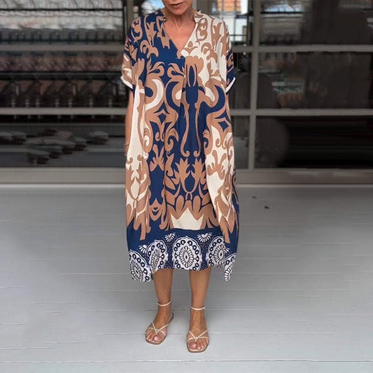 🔥Last Day Promotion 49% OFF🔥🔥Printed V Neck Loose Midi Dress