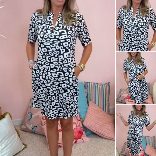 💖Limited Sale 50% OFF💖Women's Casual Short Sleeve V-Neck Printed Dress