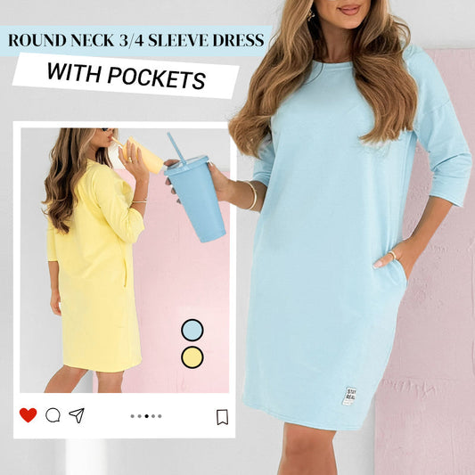 🔥Summer Hot Sale 50% OFF💝✨Round Neck 3/4 Sleeve Dress with Pockets