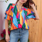 😍LAST DAY SALE 50% OFF-Special Price £11.99🎁☀️🌺Floral V-neck Puff Sleeve Blouse For Women