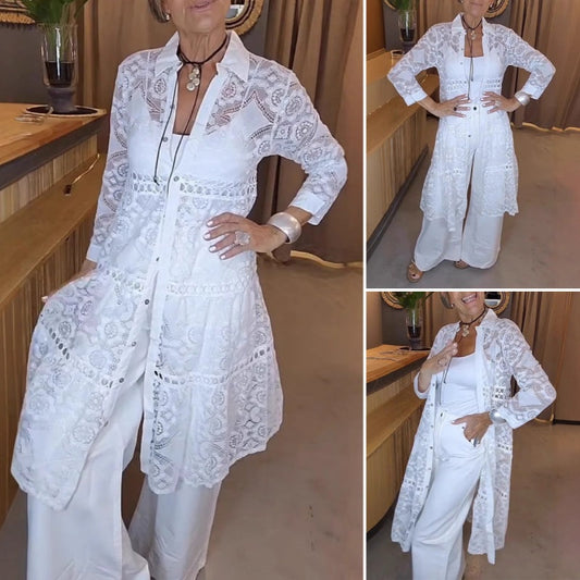 💖LAST DAY SALE 50% OFF💷Women's Fashion Lapel Lace Long Shirt