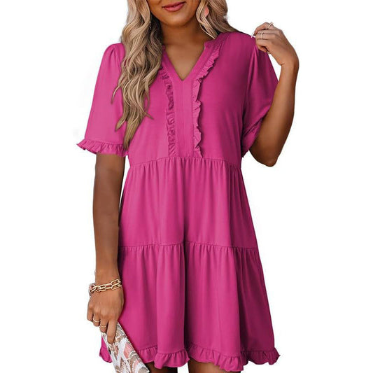 🔥2026 Summer Hot Sale 49% OFF🌈Women's V Neck Ruffle Casual A-Line Flowy Swing Shift Dress