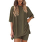 💕Last Day Promotion 49% OFF🔥Casual Oversized 2-Piece Lounge Set with Crewneck & Split Hem