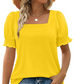 🎁49% OFF💝✨Women's Casual Square Neck Smocked Sleeve T-Shirt
