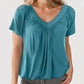 💖LAST DAY SALE 50% OFF💷✨Women's Casual Pleated V-Neck Short-Sleeve Top