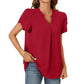 💖Summer HOT SALE 50% OFF💖Women's V-Neck Solid Color Short Sleeve Top