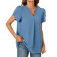 💖Summer HOT SALE 50% OFF💖Women's V-Neck Solid Color Short Sleeve Top