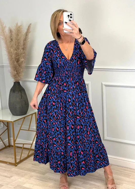💥Summer Hot Sales-50% OFF👗✨Leopard Shirred Waist Dress