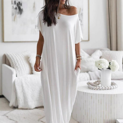 🔥💃Last Day Special Discount💃Women's Summer Casual Loose Solid Color Short-Sleeve Long Dress
