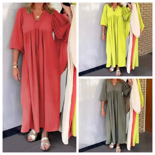 🎁Limited time 50% OFF⏳✨Bubble & 3/4 Sleeve V-Neck Maxi Dress