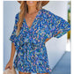 🔥Hot Sale 50% OFF💝✨Women's Summer Casual V-Neck Printed Jumpsuit with Waist Tie and Dolman Sleeves