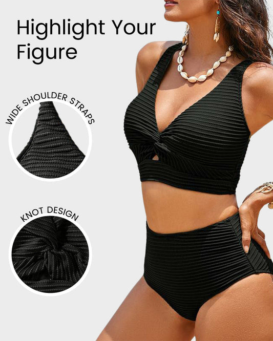 👙2025 New Type ~50% OFF 👙Textured Knot-Front High-Waisted Bikini Set