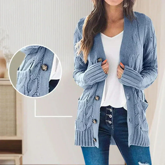 💐Big Sale-50% Off💕Women's Fall Casual Long Sleeve Button Down Open Front Cable Knit Cardigan