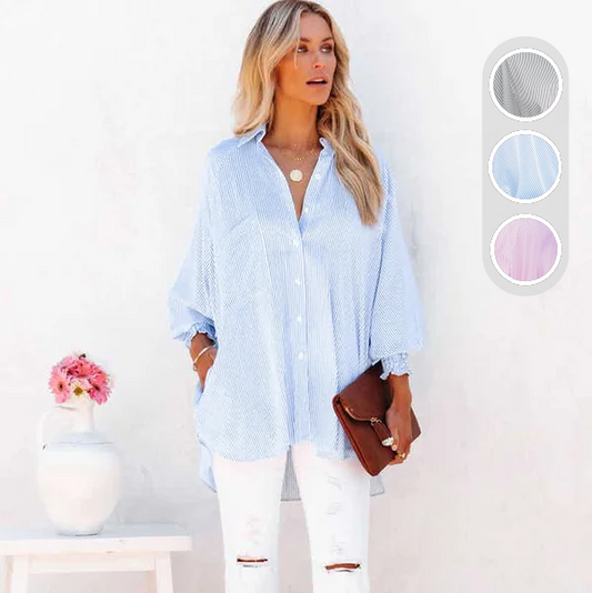 💐Buy 2 get 15% off💐Mid-length shirt with striped lapel and oversized drawdown sleeves