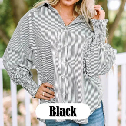 💐Buy 2 get 15% off💐Mid-length shirt with striped lapel and oversized drawdown sleeves
