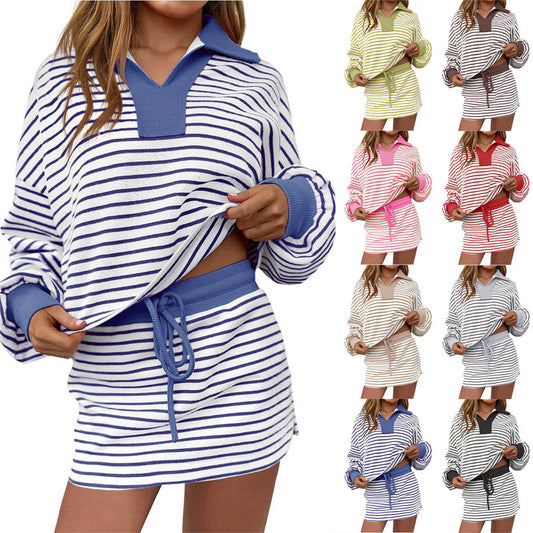 🔥LAST DAY SALE 60% OFF⚡50K+ SOLD!⚡Women's Striped Two-Piece Mini Skirt Set