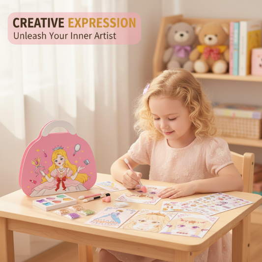 👑LAST DAY SALE ONLY ￡11.99!! 🎨 Princess Makeup & Diamond Painting Craft Kit – Mess-Free Paper Play, Realistic Fun for Girls ✨