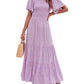 🌷Early Summer Sale-70% Off🌸2026 Women's Casual Floral Print Short Flutter Sleeve Smocked High Waist Flowy Maxi Dress