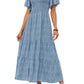 🌷Early Summer Sale-70% Off🌸2026 Women's Casual Floral Print Short Flutter Sleeve Smocked High Waist Flowy Maxi Dress