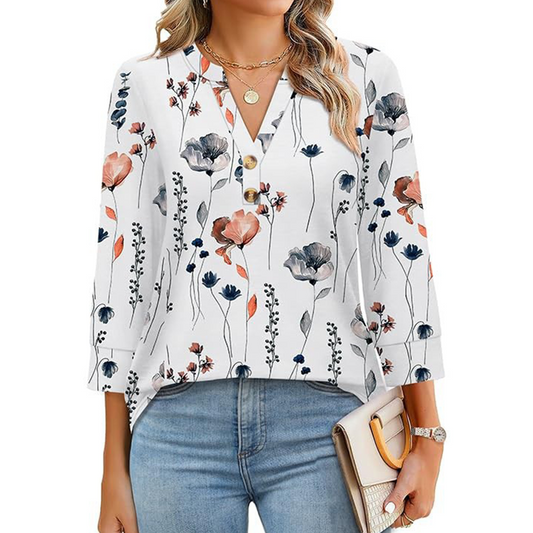 🌸Hot Sale 60% OFF👕Women’s Casual Printed V-Neck Top 3/4 Sleeve Shirts