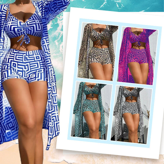 💗LAST DAY SALE 50% OFF⚡Women's 3-Piece Geometric Print Swimwear Set