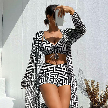 💗LAST DAY SALE 50% OFF⚡Women's 3-Piece Geometric Print Swimwear Set