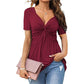 🔥LAST DAY 60% OFF ☀️🛍️Women's Short Sleeve V-Neck Twist Front Tunic Top