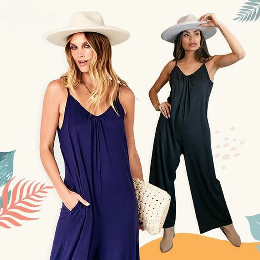 🎁Limited time 49% OFF⏳Loose Sleeveless Wide-Leg Jumpsuit with Pockets - Stretchy & Flowy