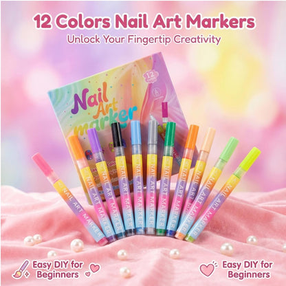 🖌️ Last Day Special Price £9.99 ! 🔥Buy more Save more🎁12-Color Nail Art Marker Pen Set