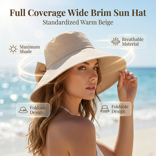 👒 Summer Hot Sale 60% OFF ! 💐 Women's Bowknot Wide Brim Sun Protective Hat – Oversized wide brim blocks UV rays, delicate bow decor, lightweight breathable fabric, ideal for beach, travel & outdoor walking✨