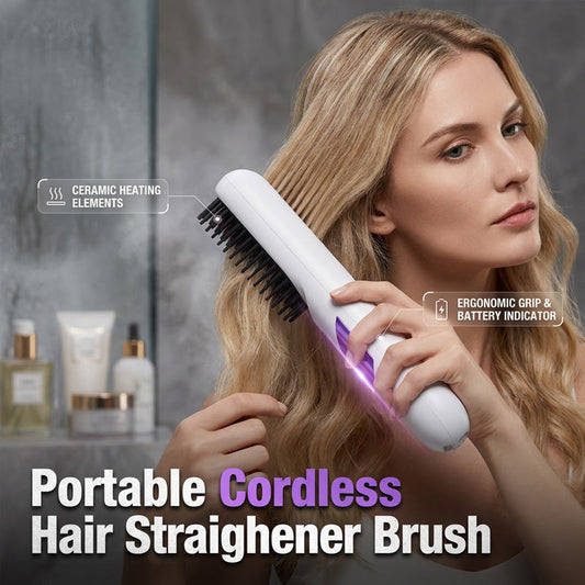 ⏰Limited Offer 50% OFF!🔥Cordless Ceramic Hair Straightener Brush for Smooth, Salon-Style Hair Anywhere💇‍♀️ Say Goodbye to Frizzy Hair in Seconds