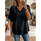 💖LAST DAY SALE ONLY￡11.99!!💖Women's Boho V-Neck T-Shirt with Frayed Edges 🌿 – Loose Fit, Breathable Summer Top in Soft Cotton👚