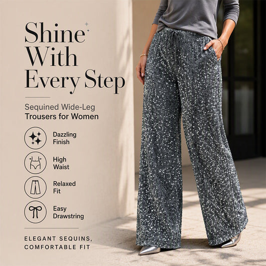 💖LAST DAY SALE 50% OFF🥰👖Women's Sequin Sparkle Wide Leg Pants with Elastic Waistband