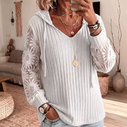 🔥LAST DAY SALE ONLY￡15.99!!🌿Women's Chic Lace Sleeve Hooded Sweater